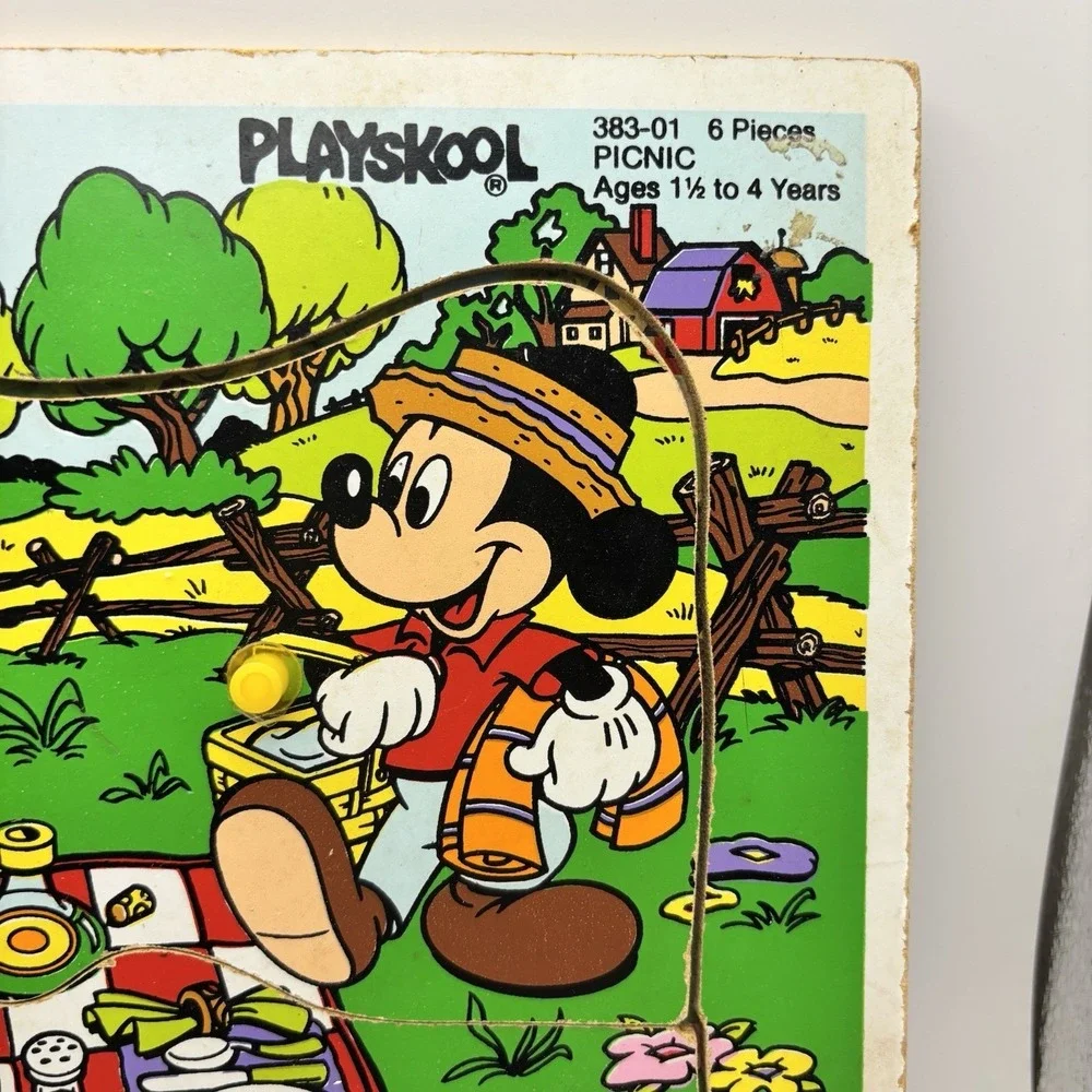 Vtg Playskool Wooden MickeyMinnie PlutoDonaldPuzzle Walt Disney 6 Peg Pieces USA